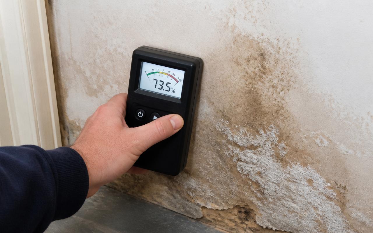 Mesure de l'humidité d'un mur dégradé après un dégât des eaux