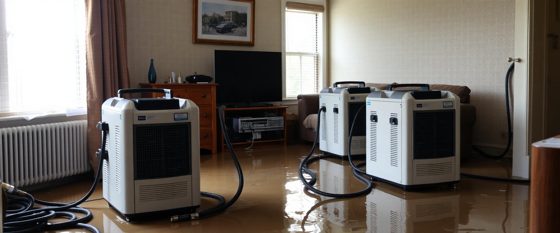 Déshumidificateurs professionnels installés dans un logement après un dégât des eaux